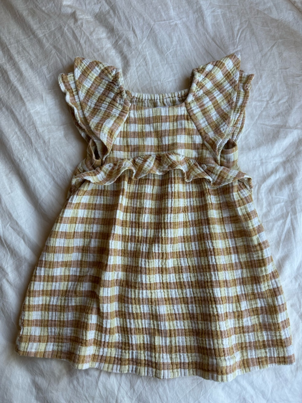 Zara Yellow and Cream Gingham Ruffle Dress